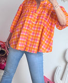 Chemise vichy orange et rose