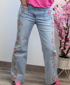 Jean Wide Leg brodé fleurs