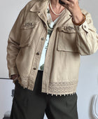 Veste jeans beige dentelle