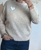 Pull coeur beige chiné