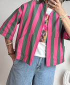 Veste kimono kaki et rose