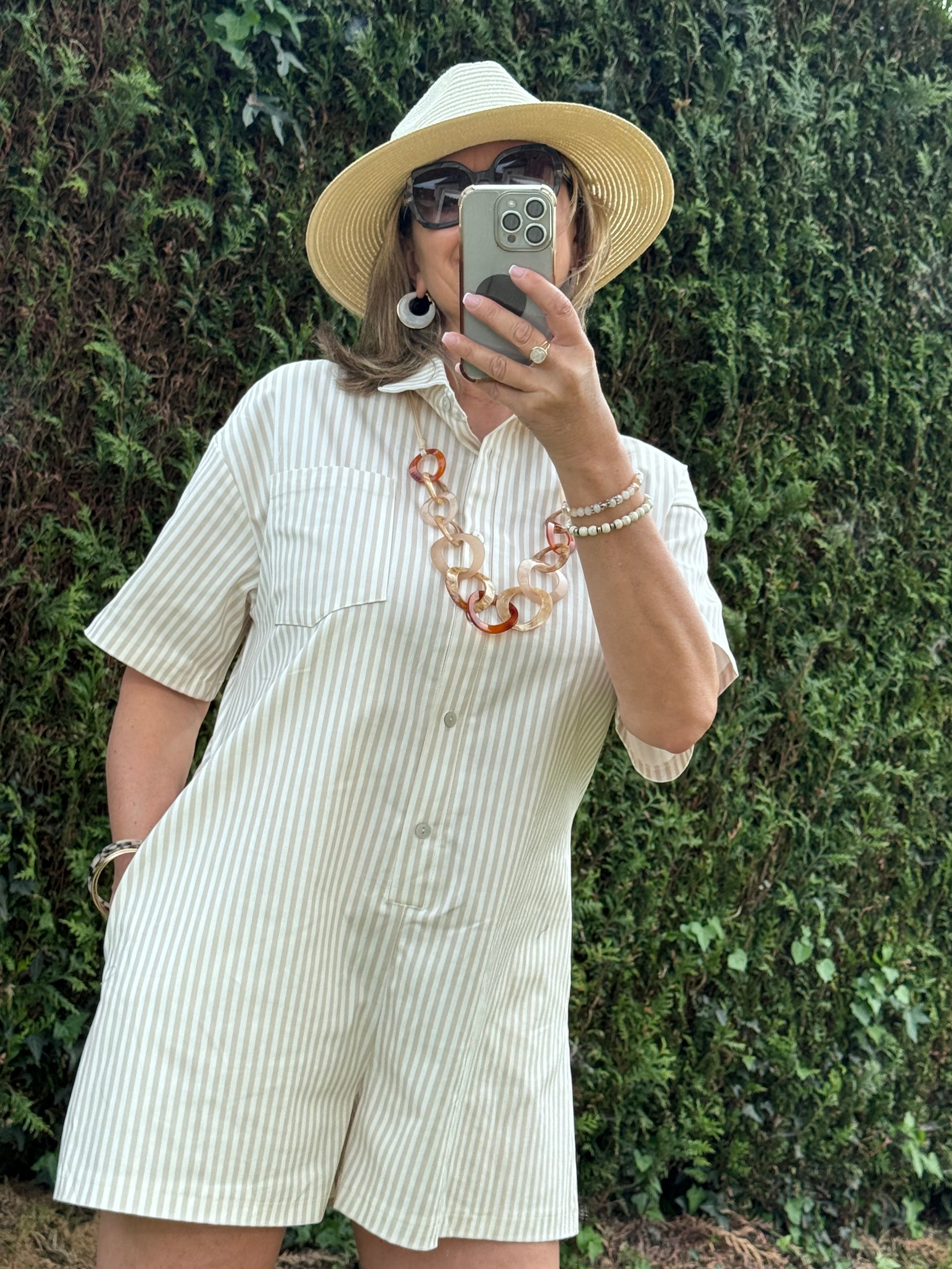 Combishort rayée beige