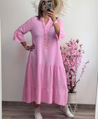 Robe longue gaz de coton rose bonbon