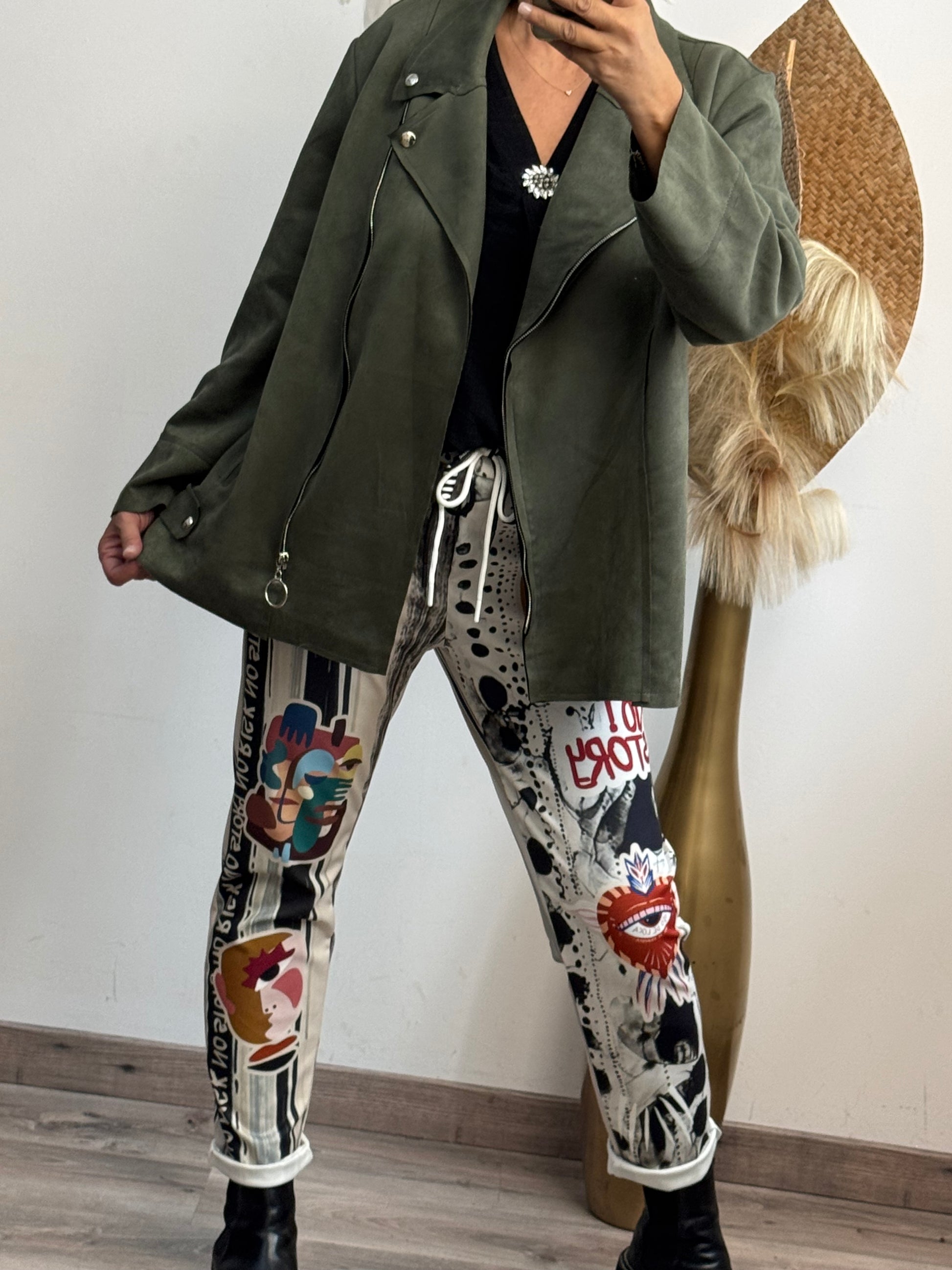 Blouson perfecto suédine kaki TU 46/52