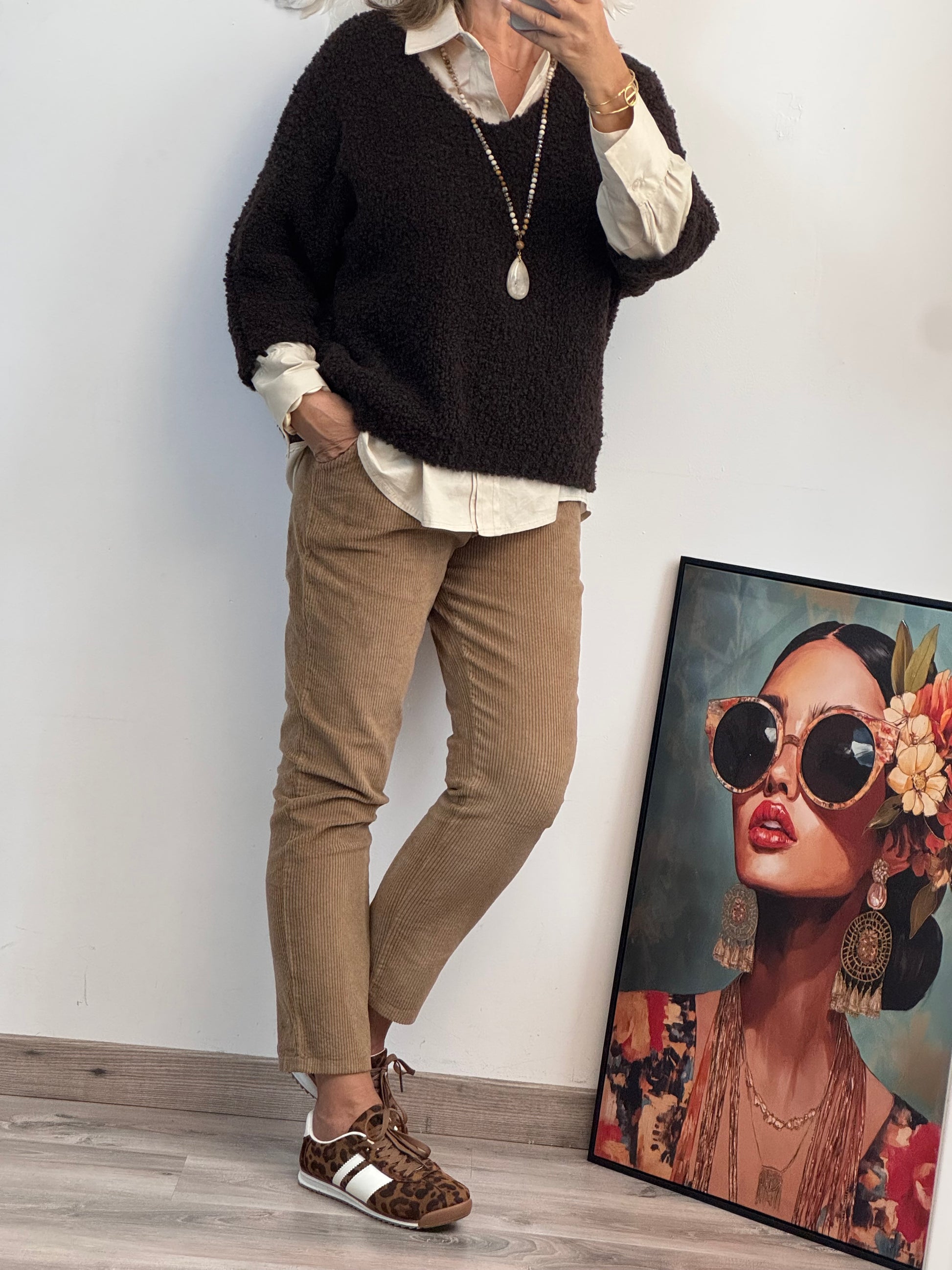 Pantalon velours côtelé camel taille du 38 au 46