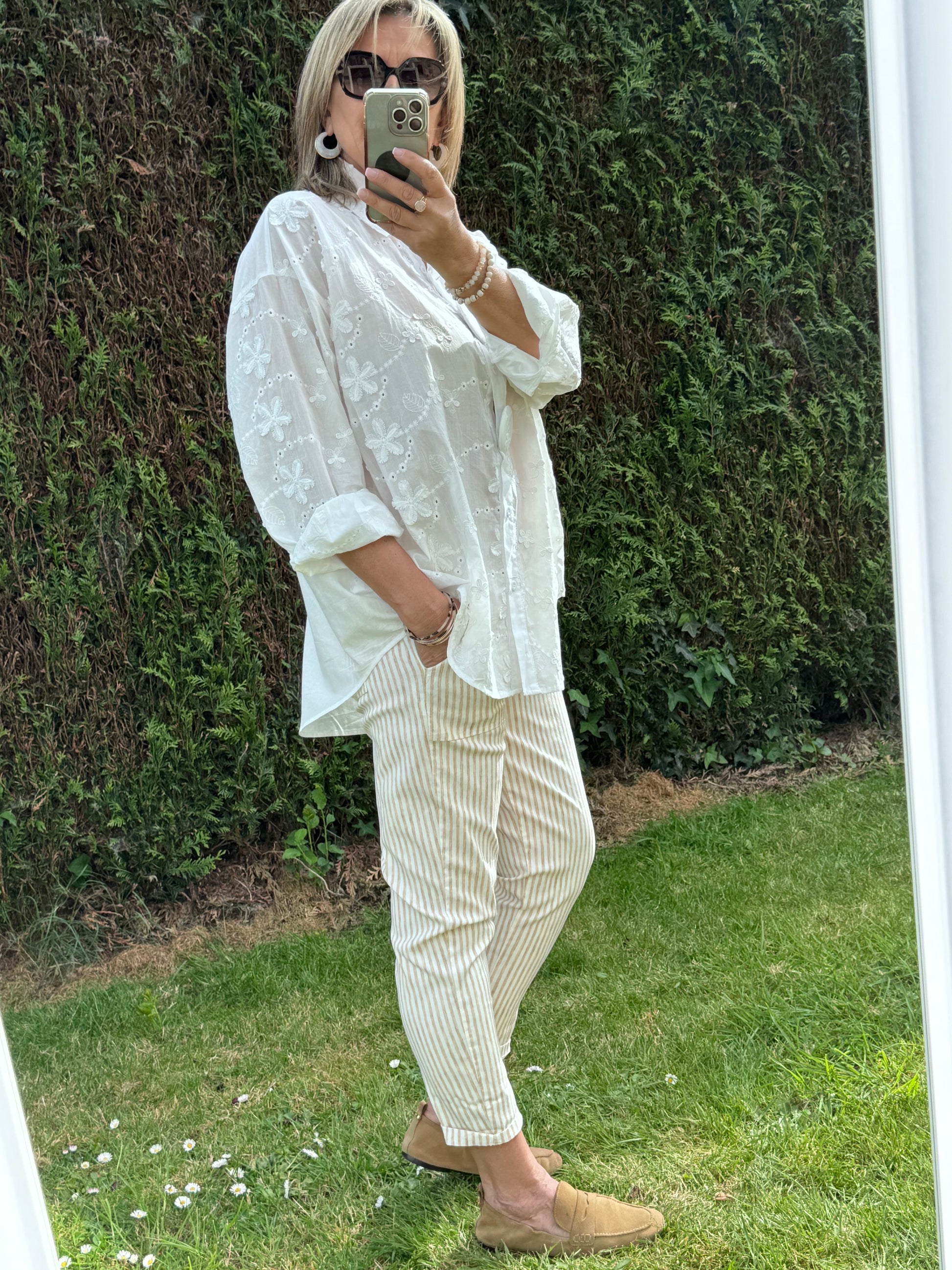 Pantalon confort rayures camel