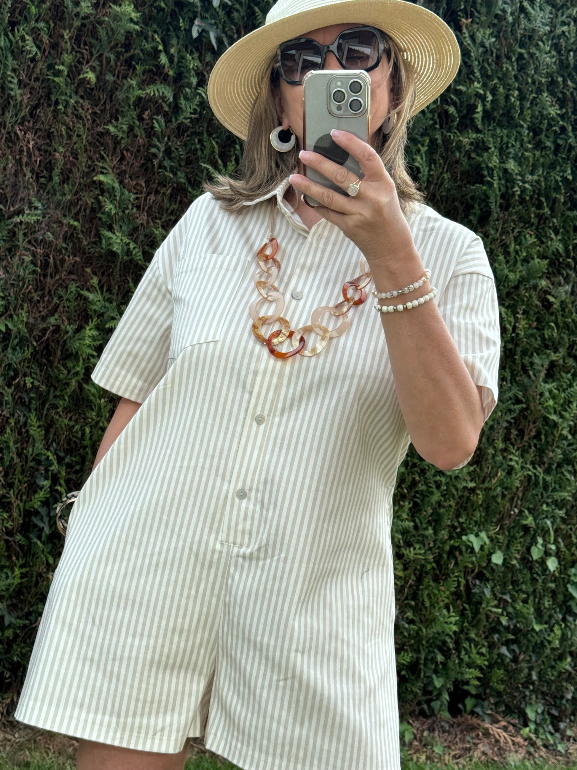 Combishort rayée beige