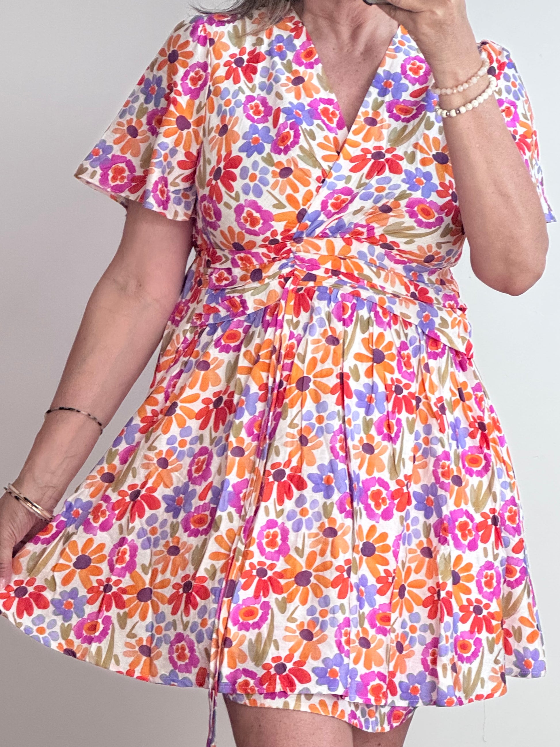 Robe courte fleurs multicolores