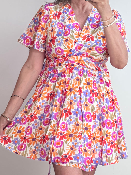 Robe courte fleurs multicolores