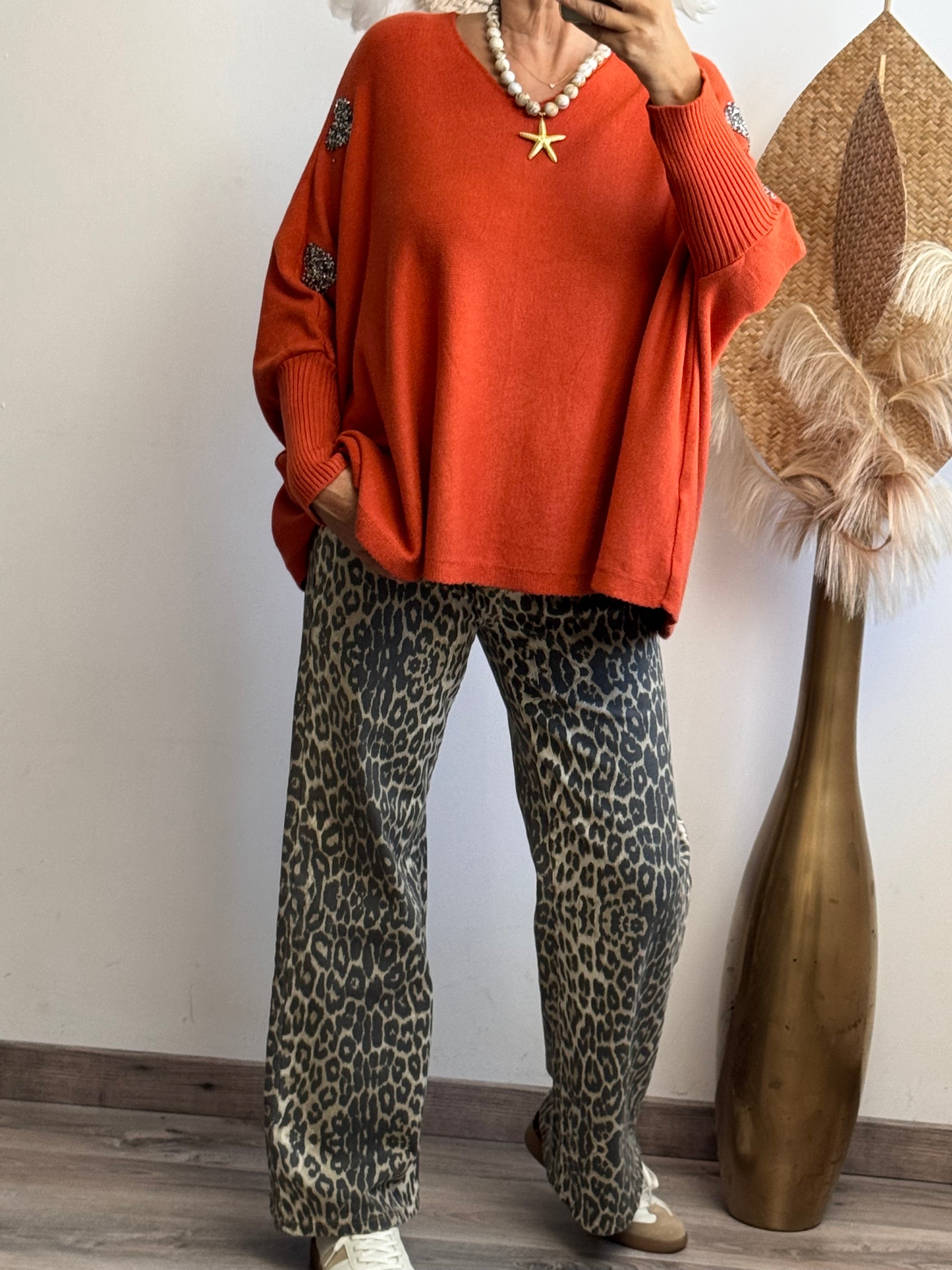 Pull oversize  Gaspard brique TU 44/52