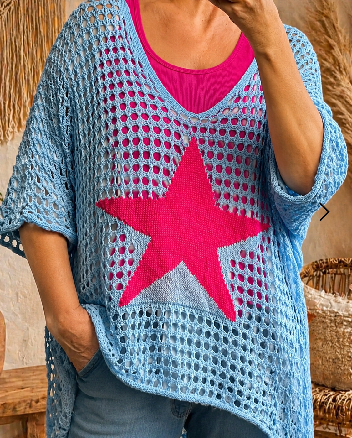 Pull crochet bleu ciel