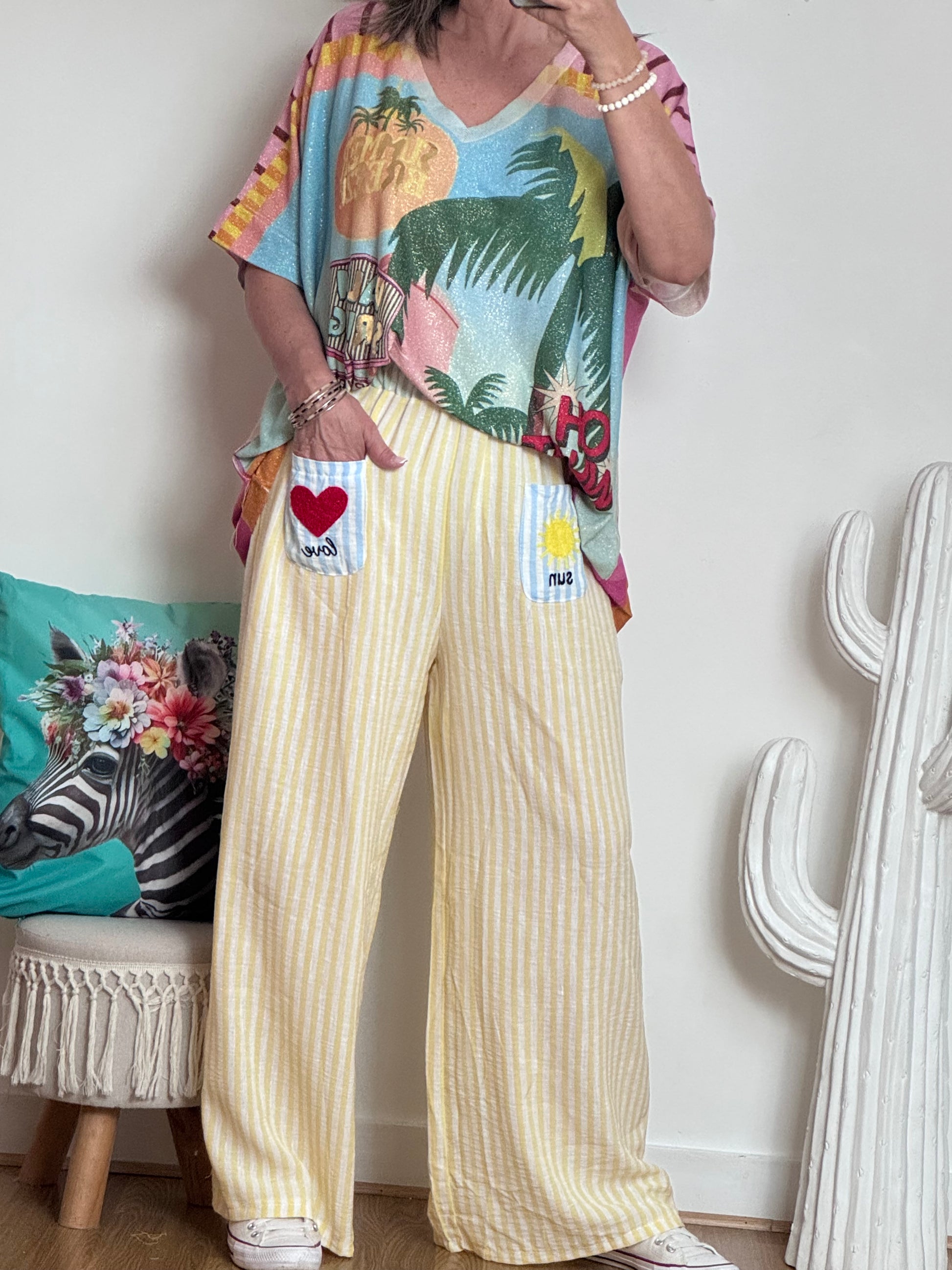 Pantalon rayures jaune