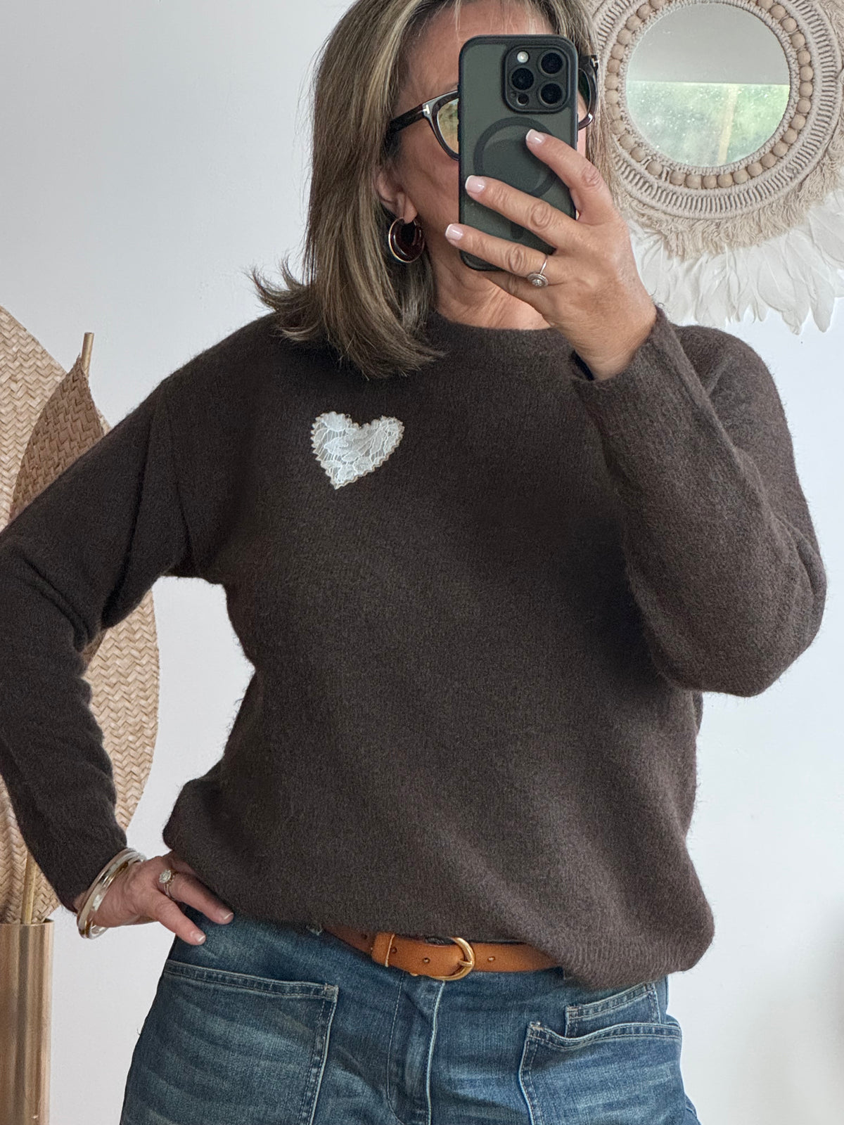 Pull cœur marron