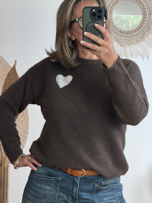 Pull cœur marron