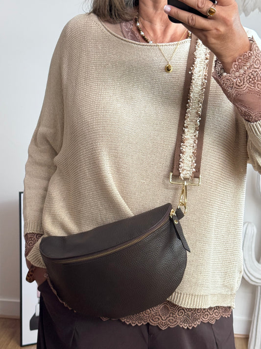 Sac banane cuir marron + 2 sangles