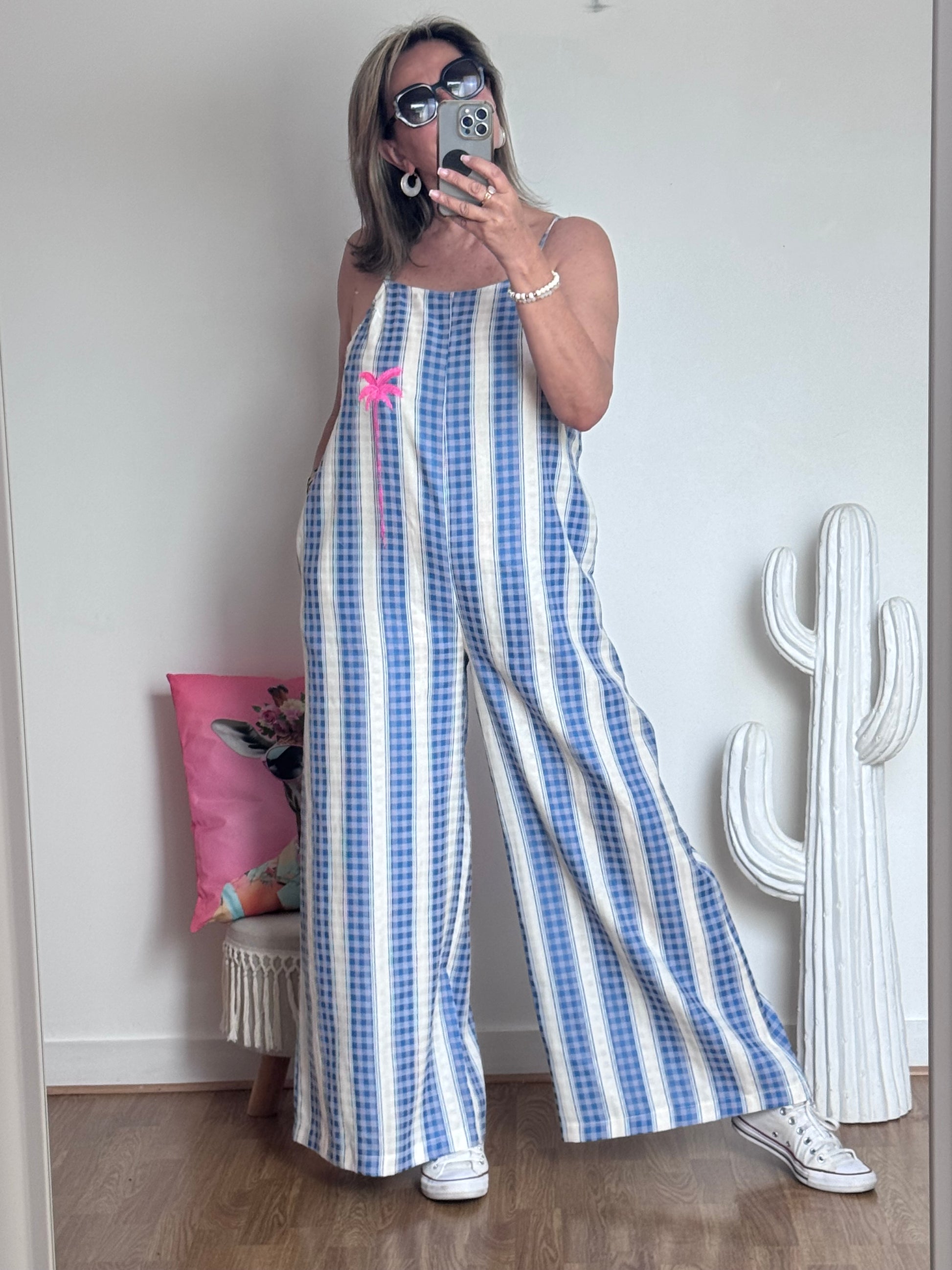Salopette rayée bleue palmier
