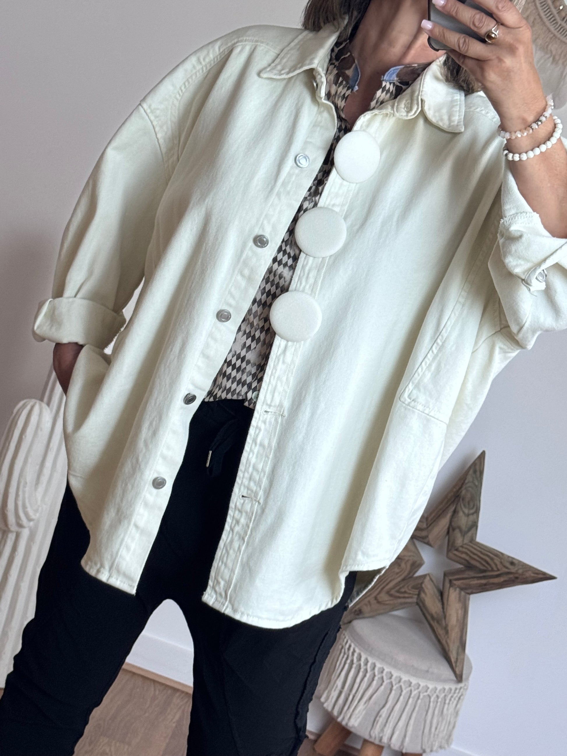 Veste jeans oversize crème