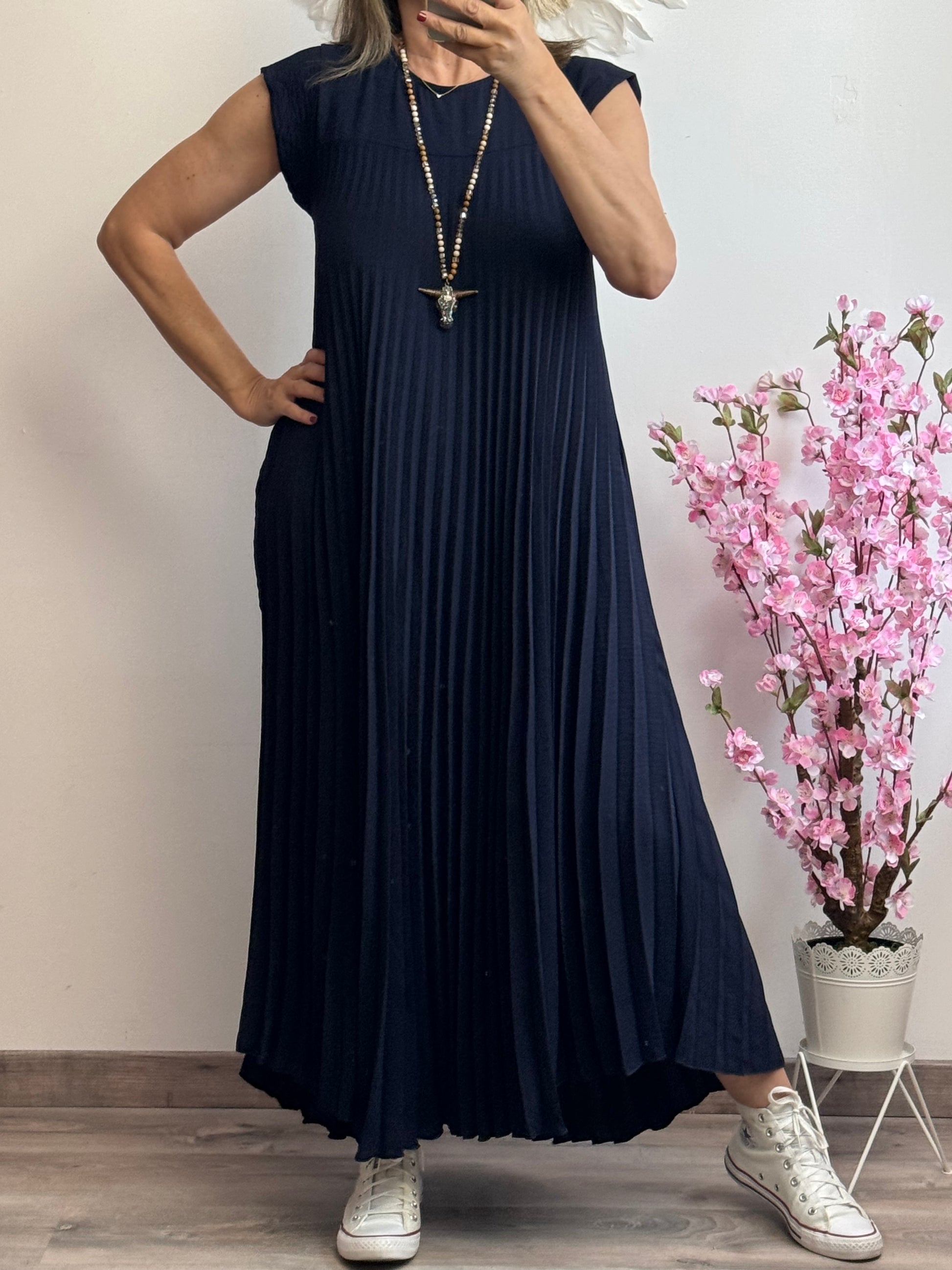 Robe longue plissée marine