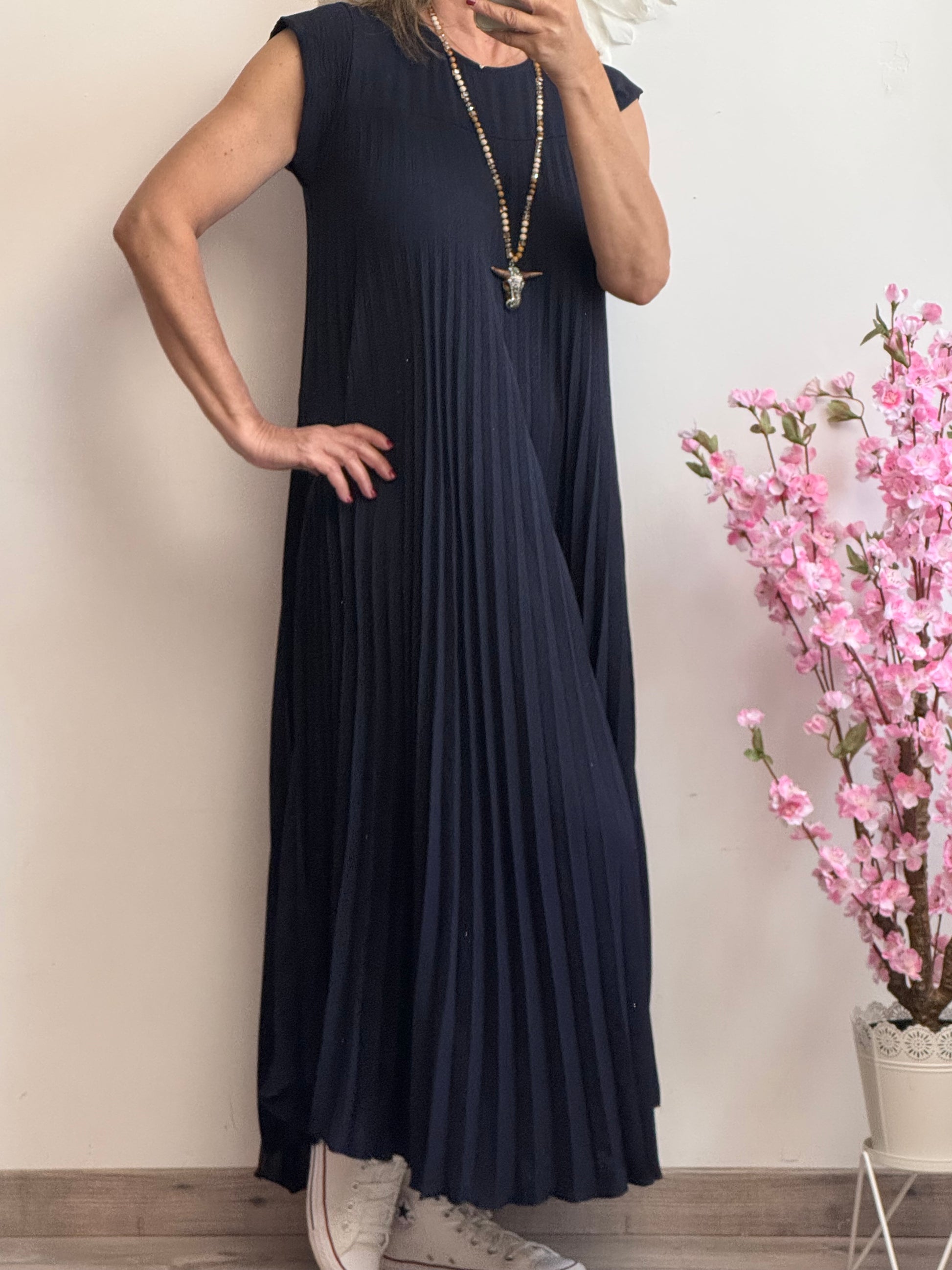 Robe longue plissée marine