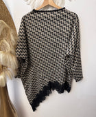 Pull asymétrique pieds de poule dentelle