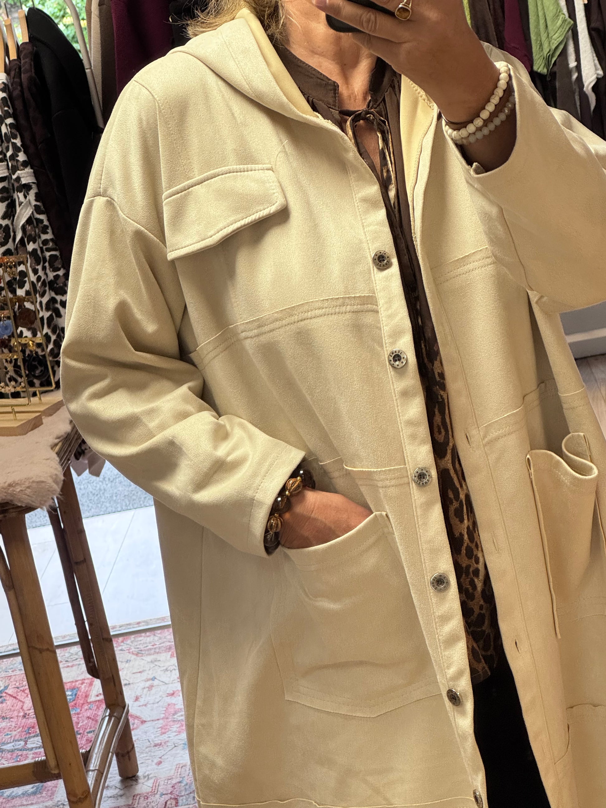 Veste longue suédine beige