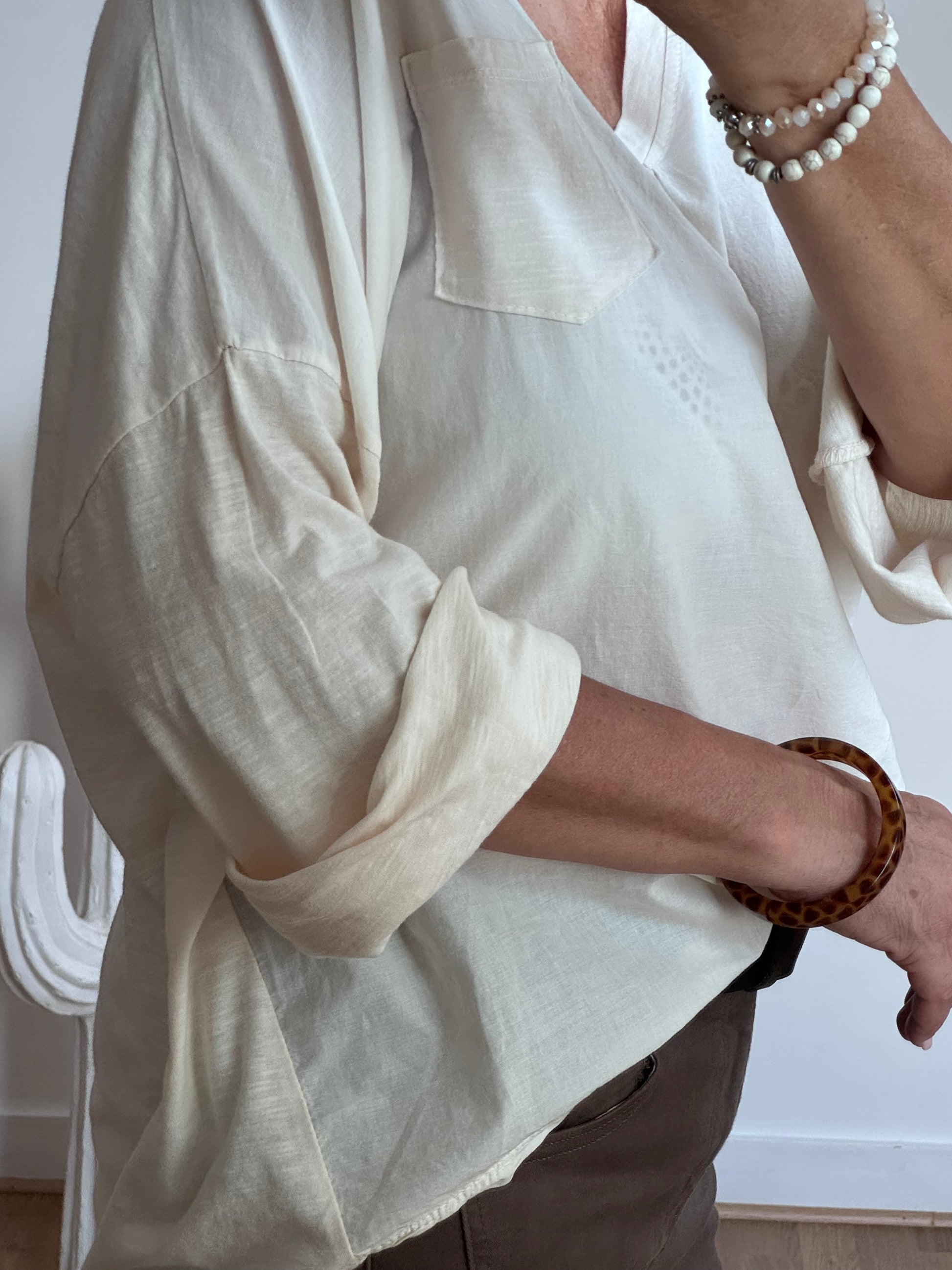 Teeshirt bi matière crème