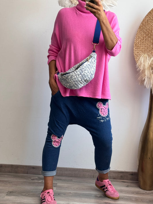 Pantalon saroual denim bleu Mickey