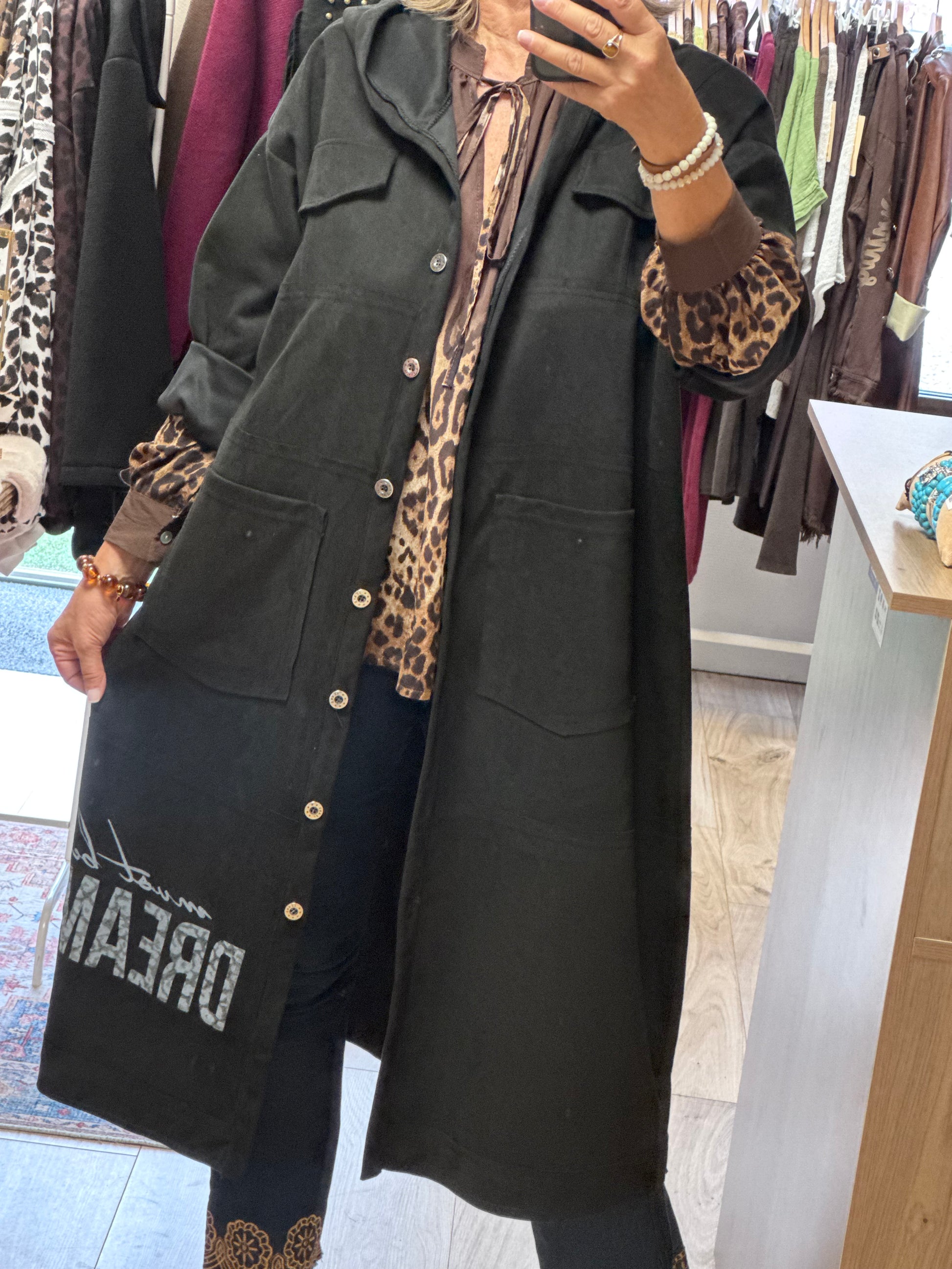 Veste longue suédine noire
