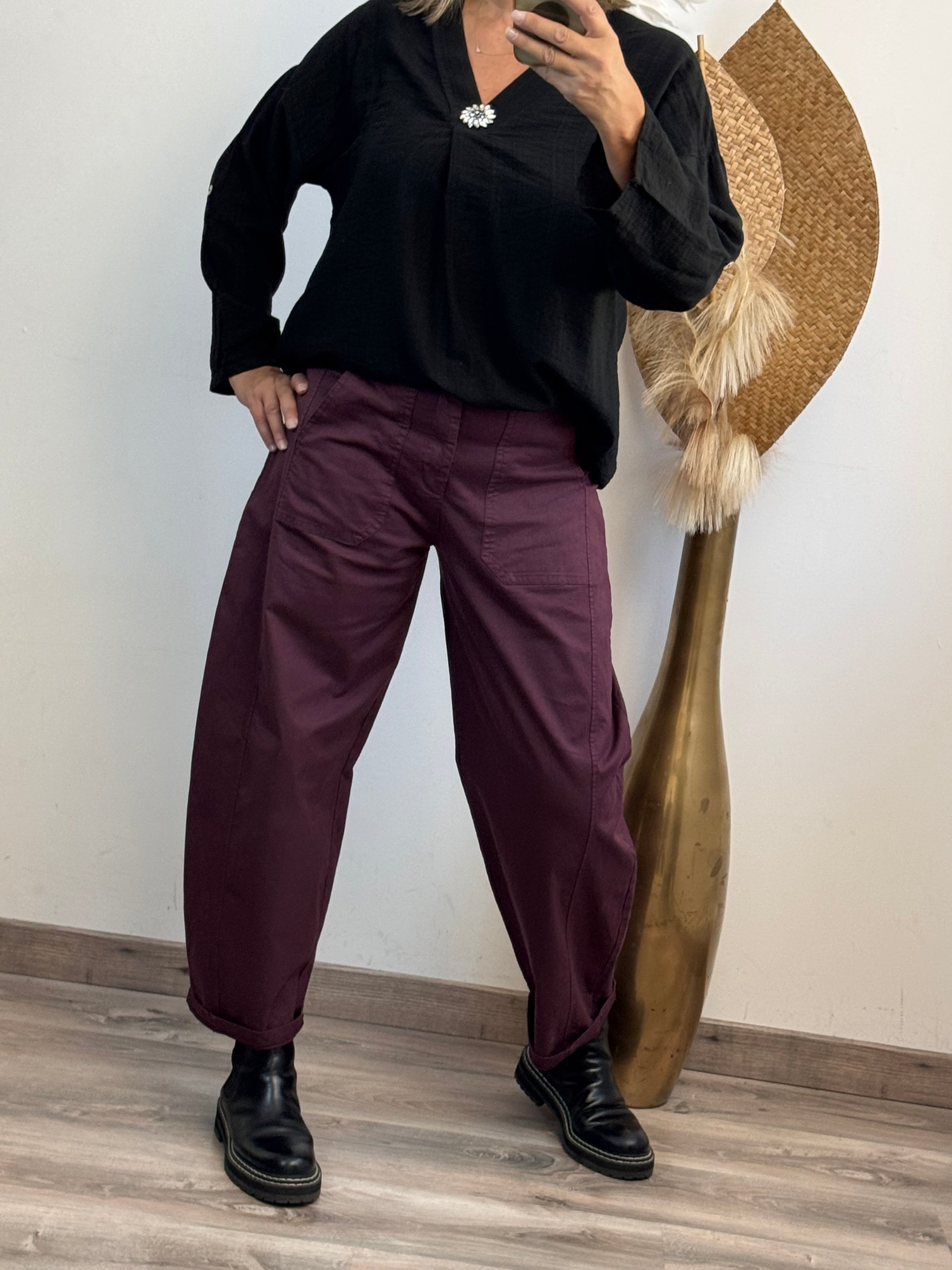 Pantalon barrel lie de vin