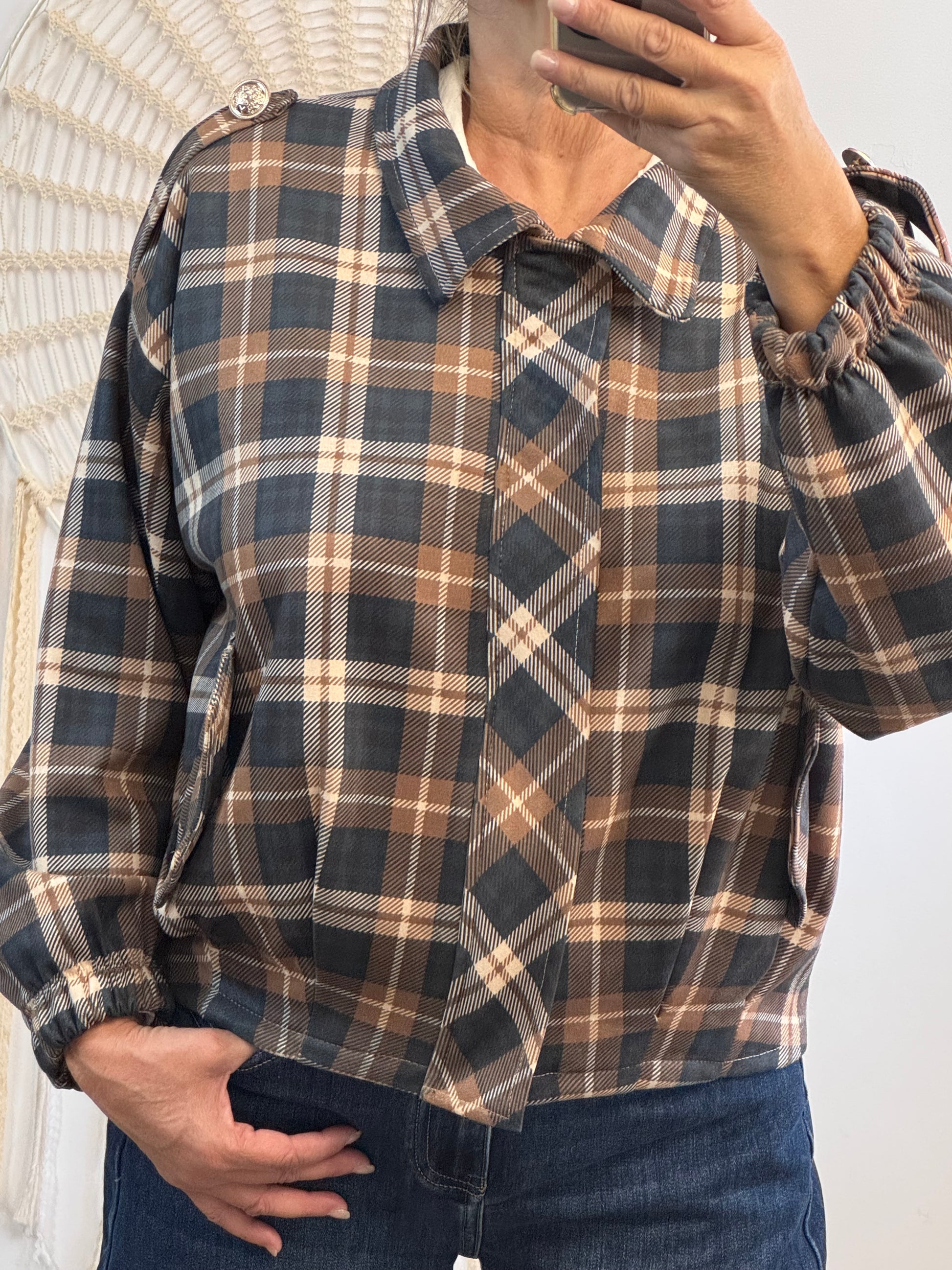 Blouson loose carreaux bleus