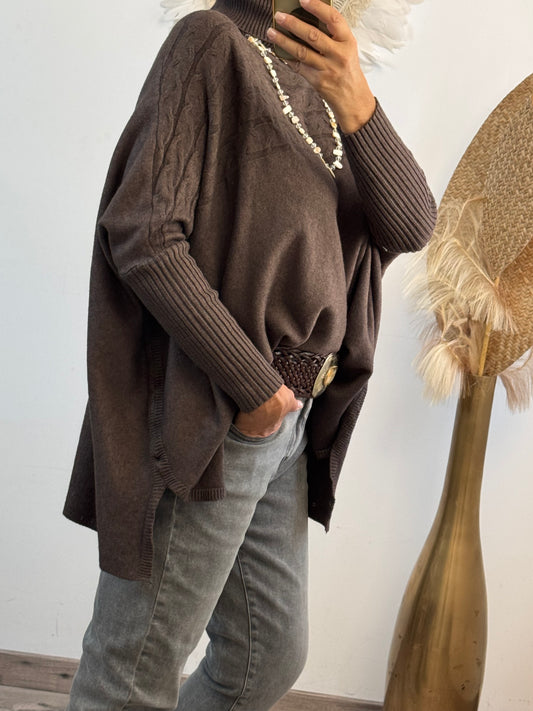 Pull col roulé marron TU 44/54