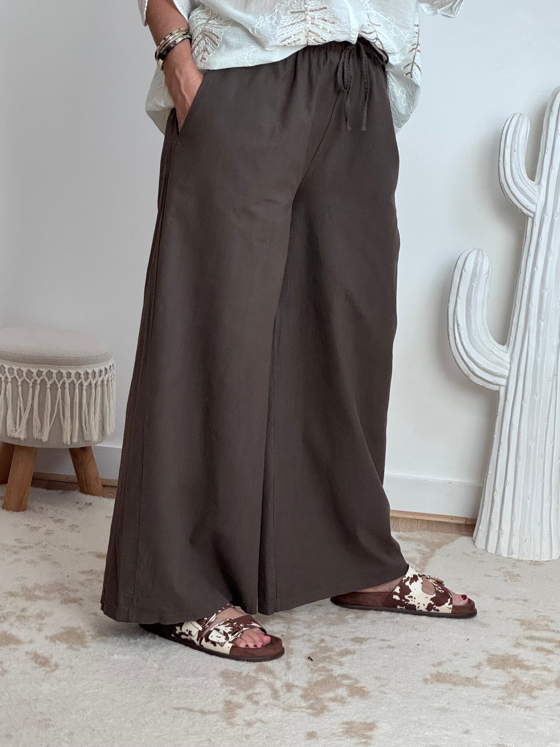 Pantalon lin et coton marron TU 38/44