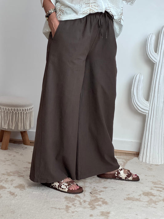 Pantalon lin et coton marron TU 38/44