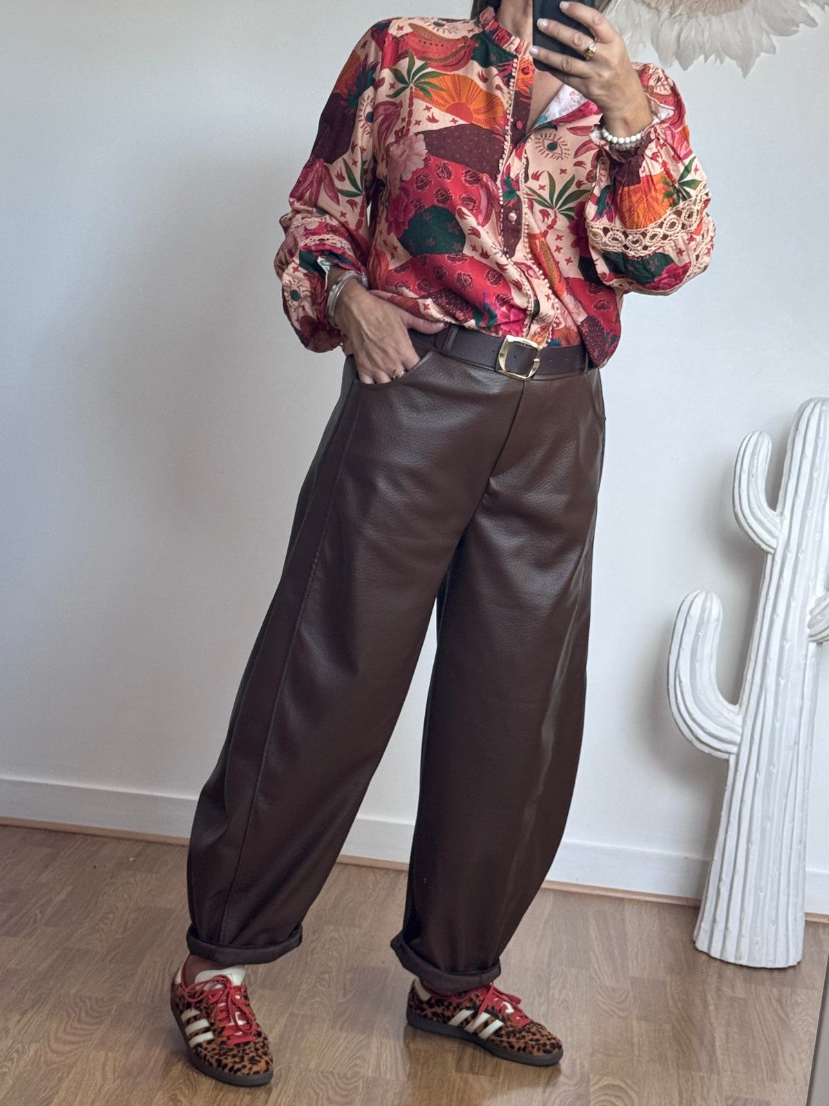 Pantalon barrel similicuir marron TU 38/46