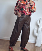 Pantalon barrel similicuir marron TU 38/46