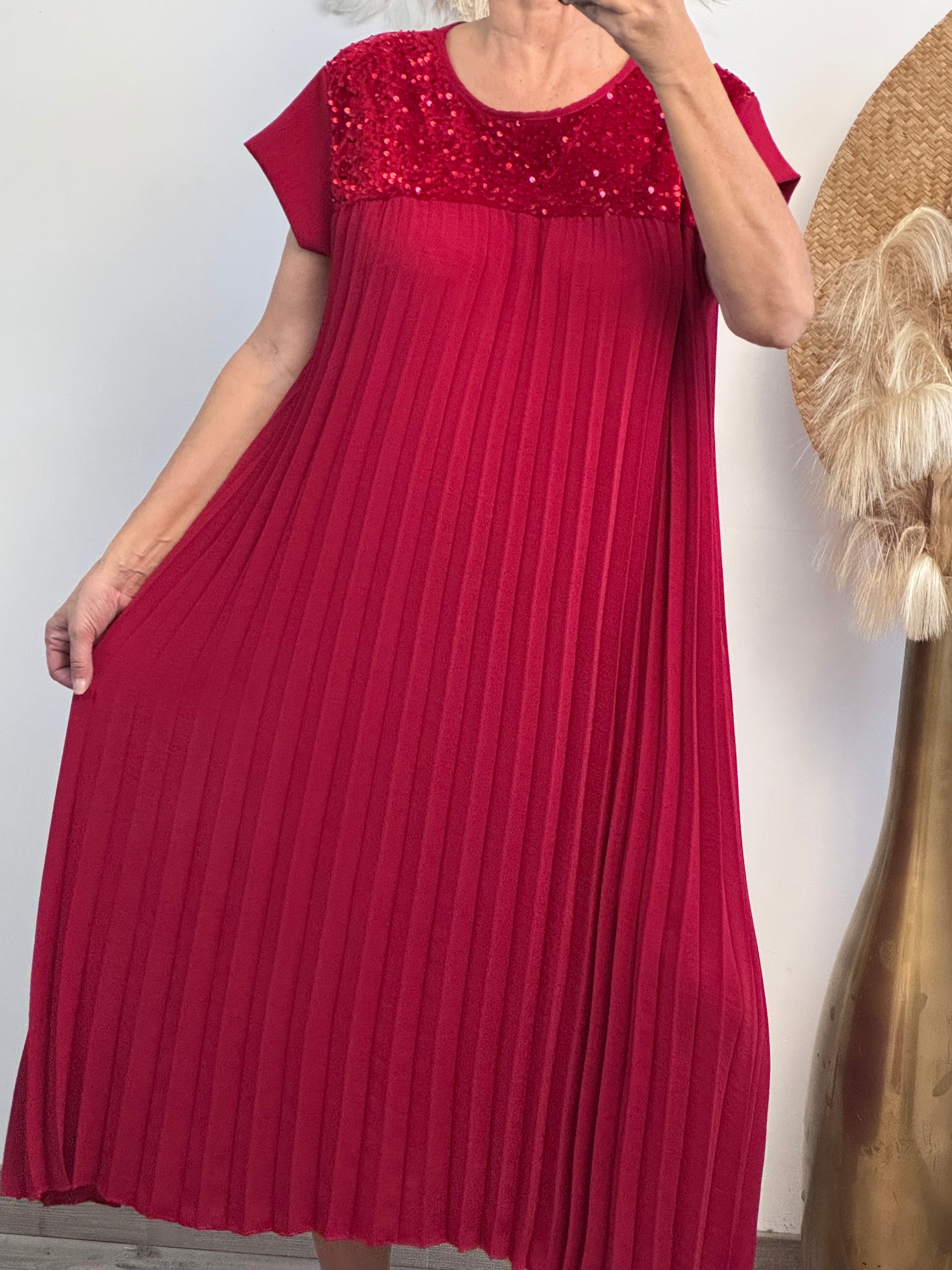 Robe longue plissée rouge strass TU 42/50