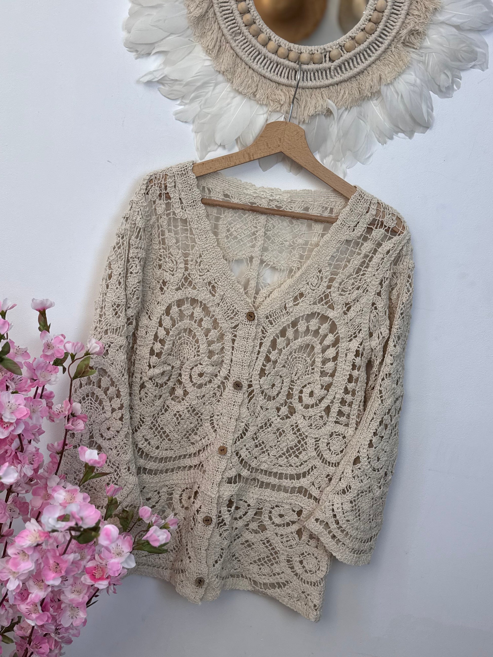 Gilet long crochet beige TU 38/44