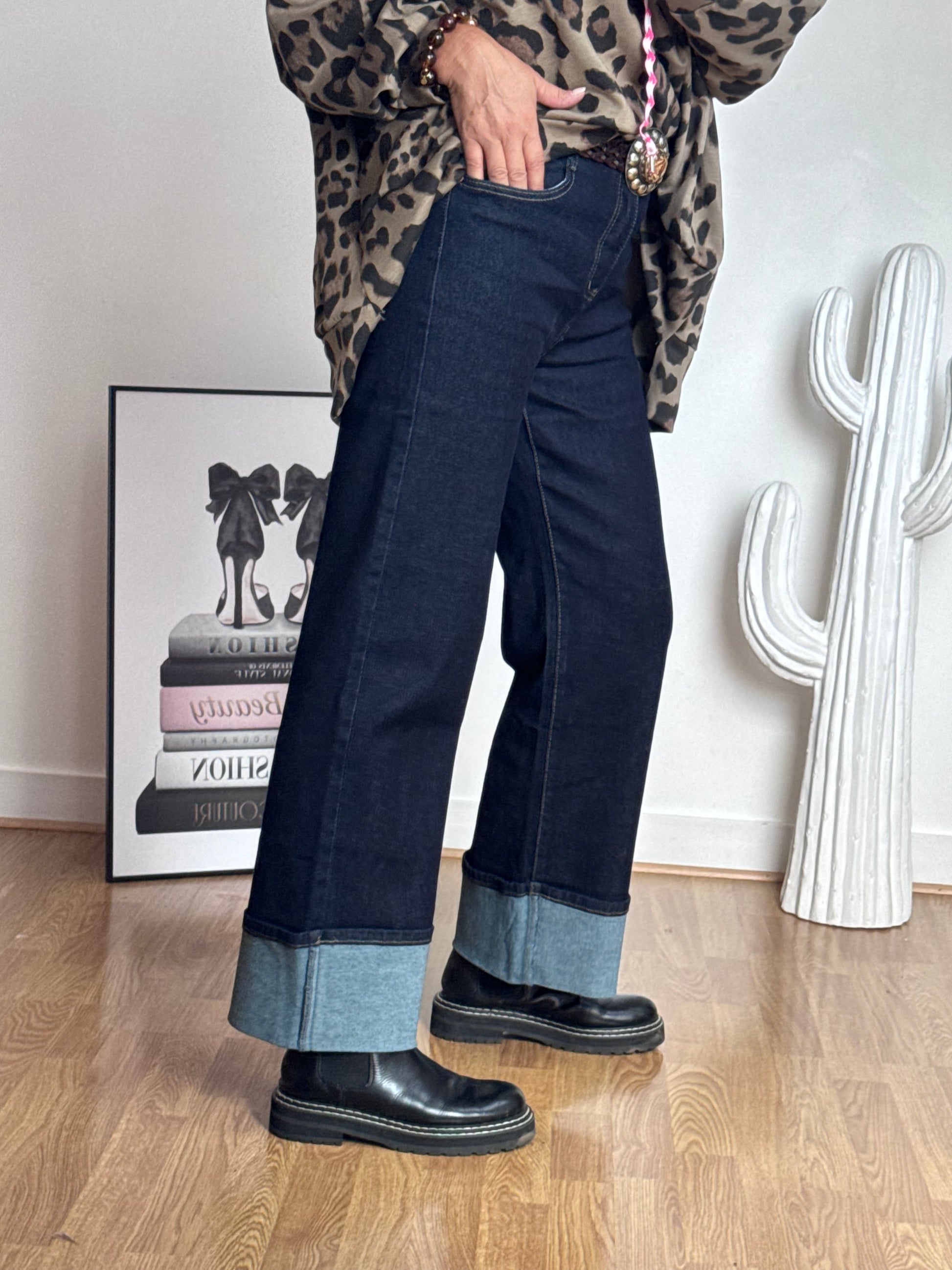Jean revers wide leg bleu brut