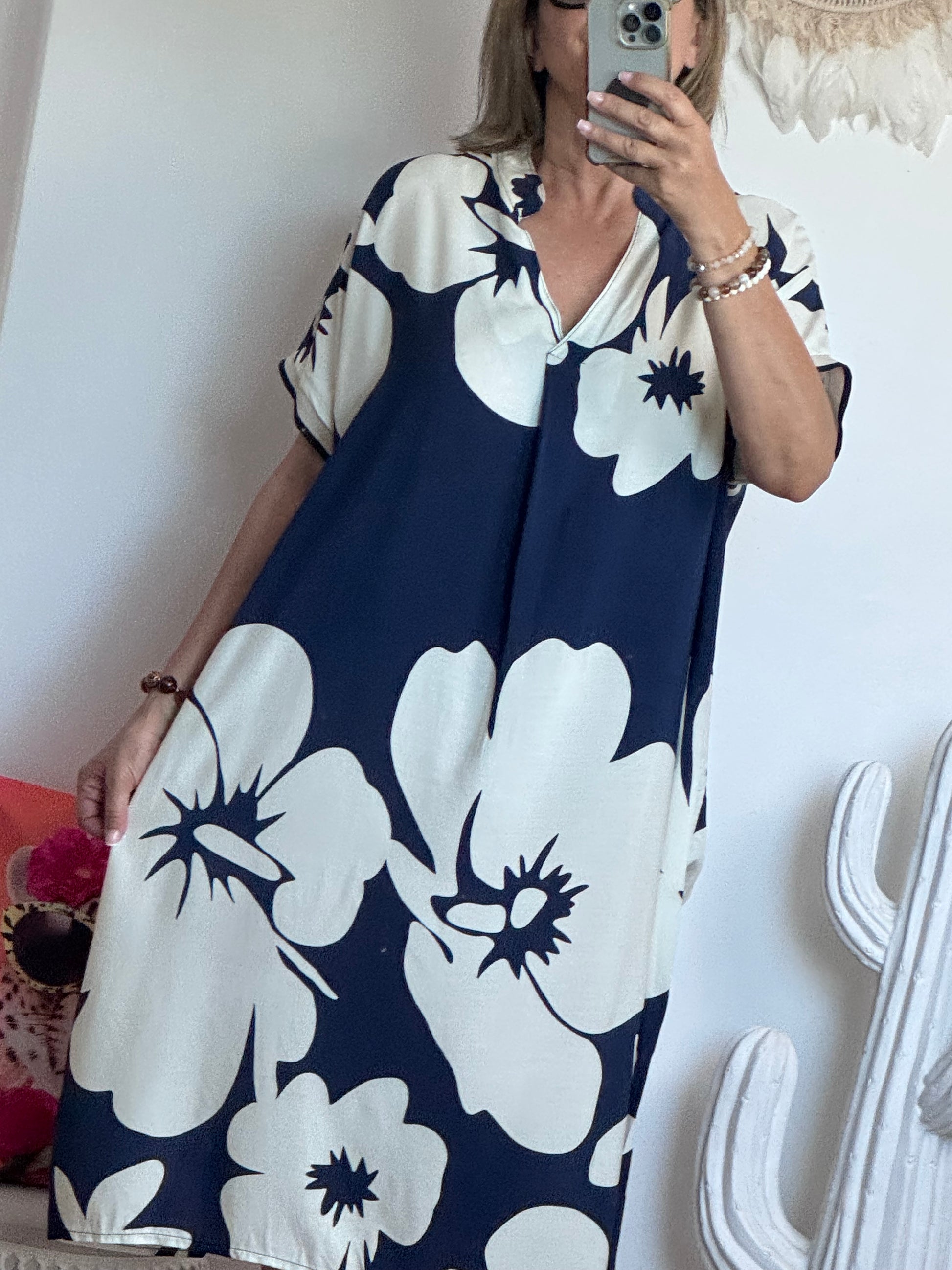 Robe floral marine/blanc TU 40/48