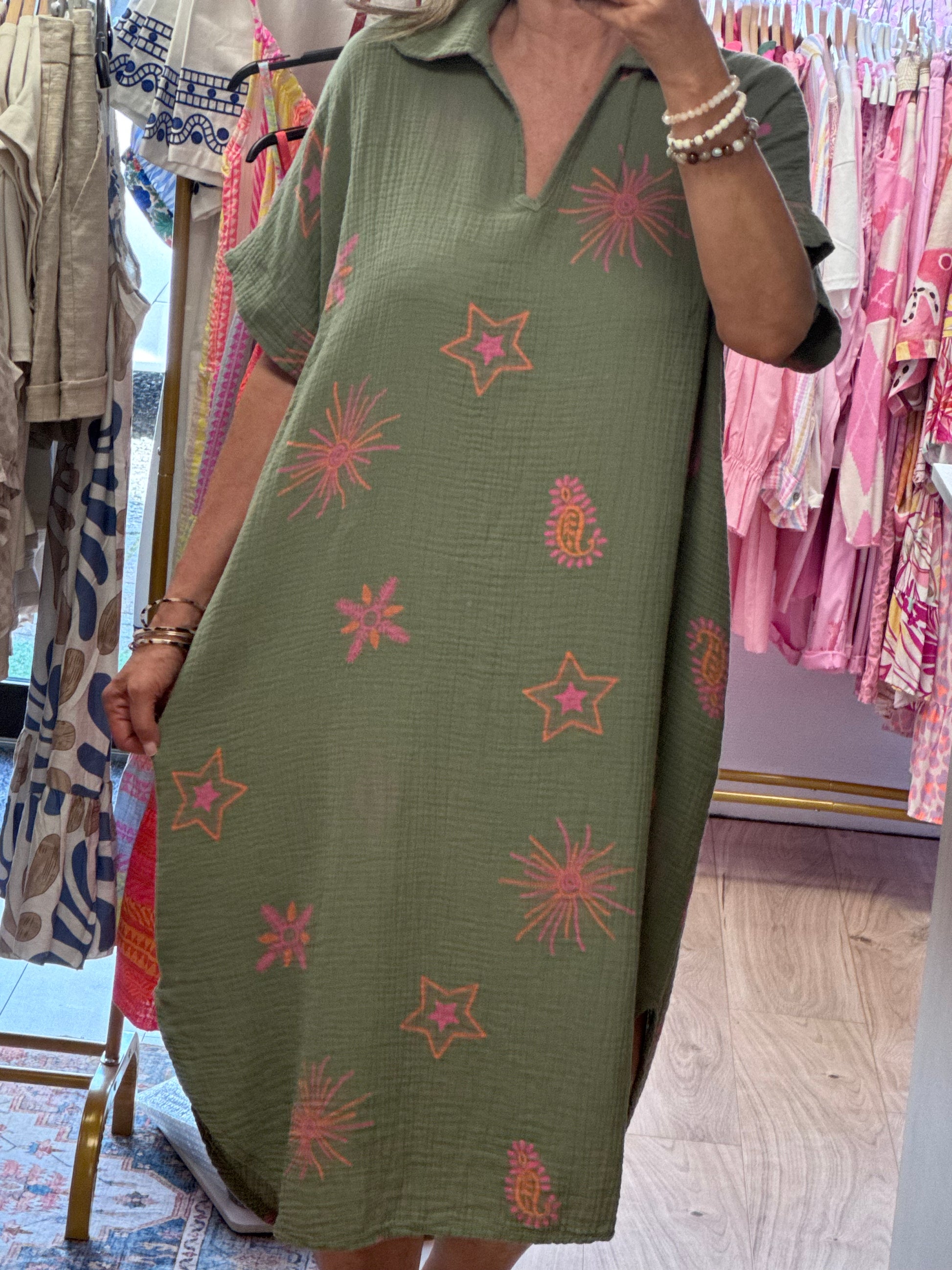Robe gaze de coton kaki
