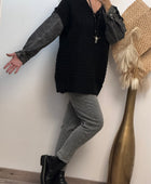 Pull noir manches jeans TU 44/50