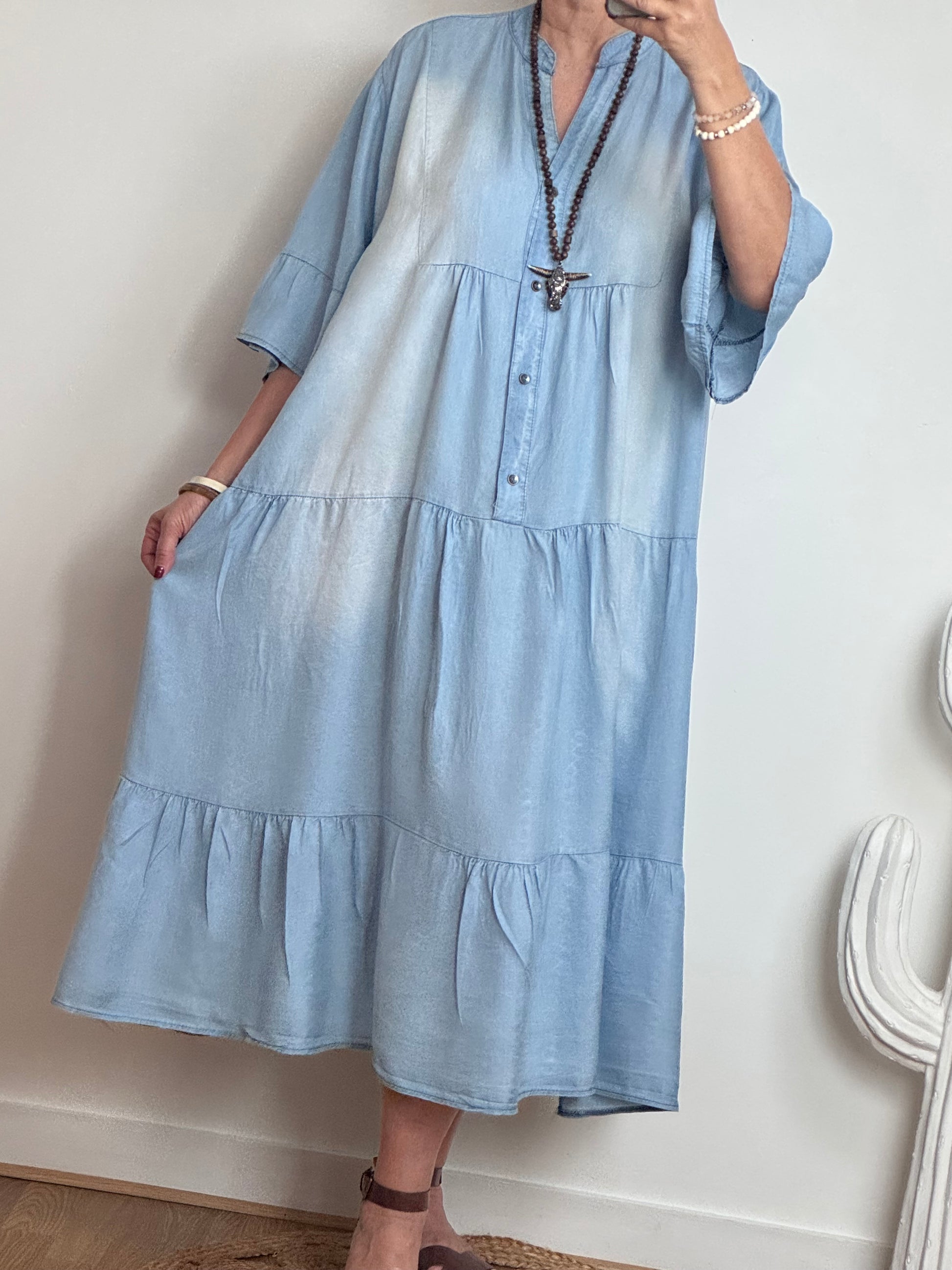 Robe bohème lyocell bleu clair TU 44/50