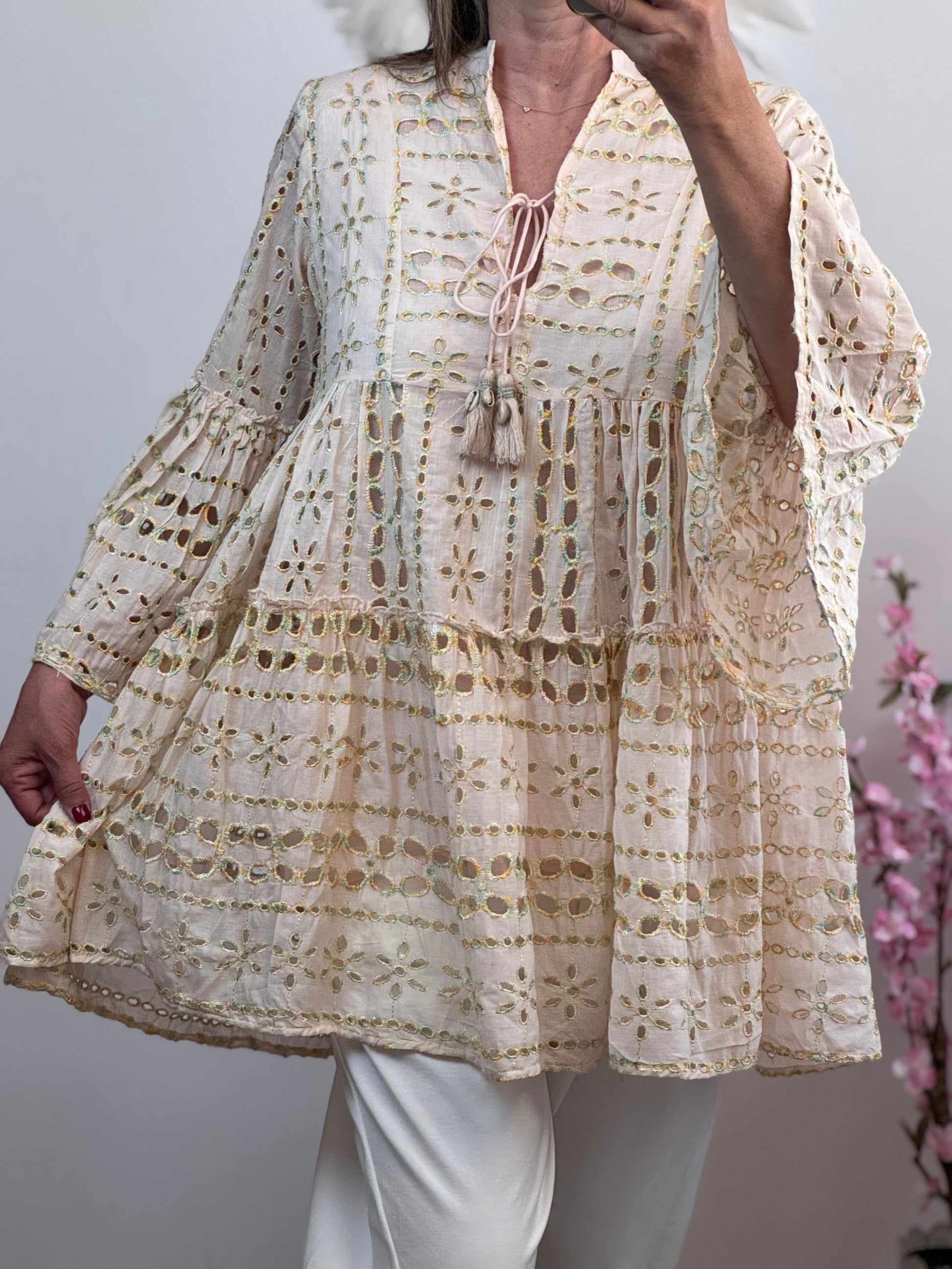 Tunique ou robe d’été bohème rose poudré