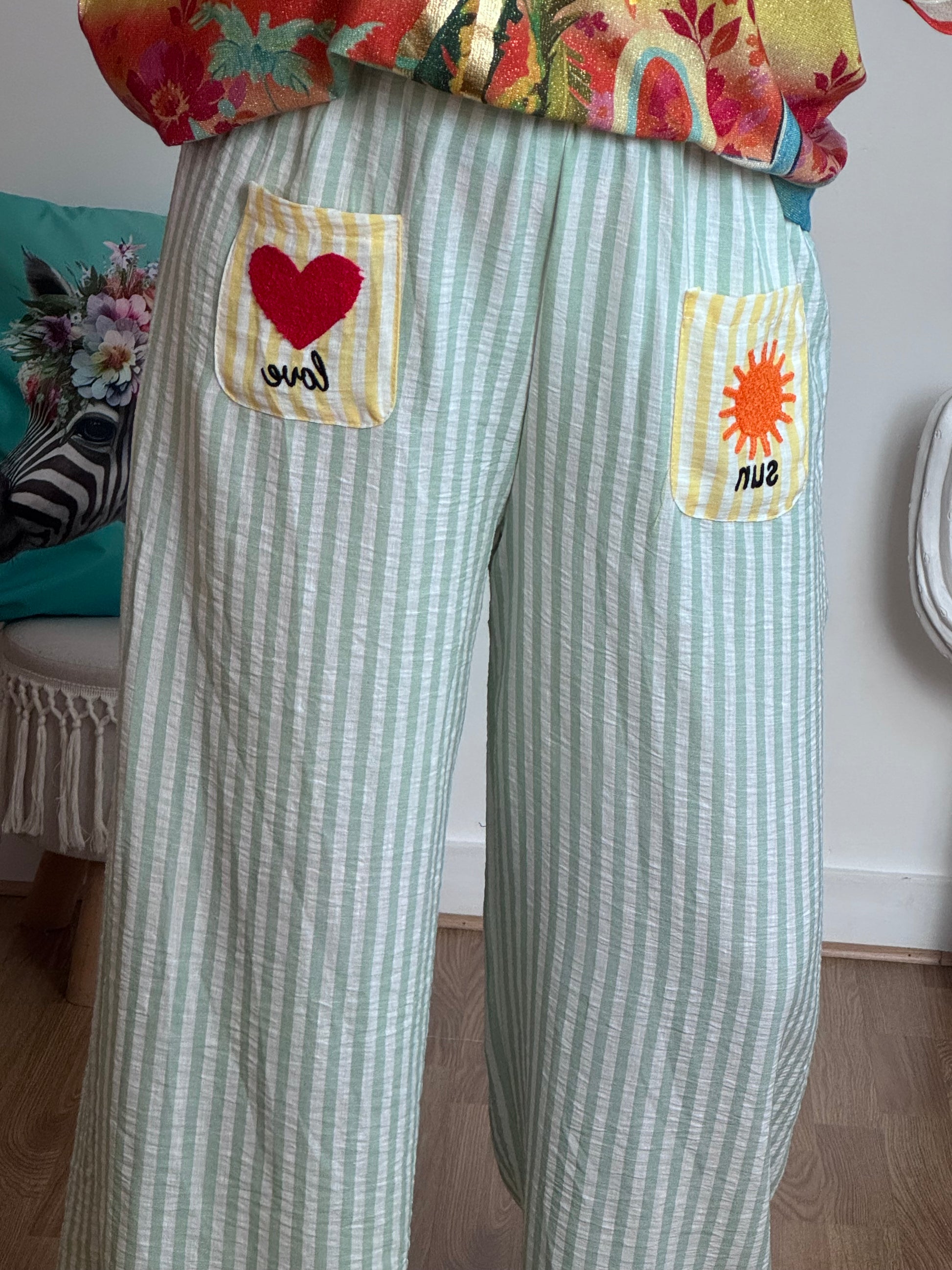 Pantalon rayures verts