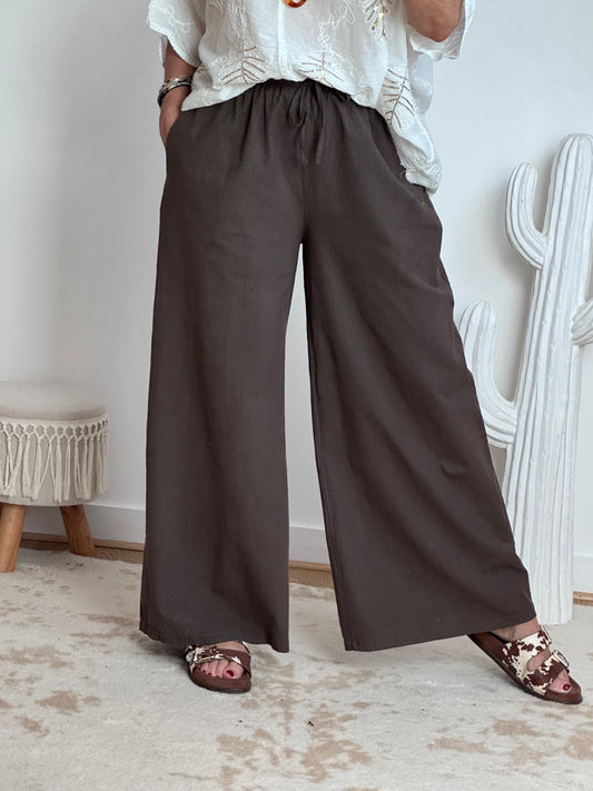 Pantalon lin et coton marron TU 38/44