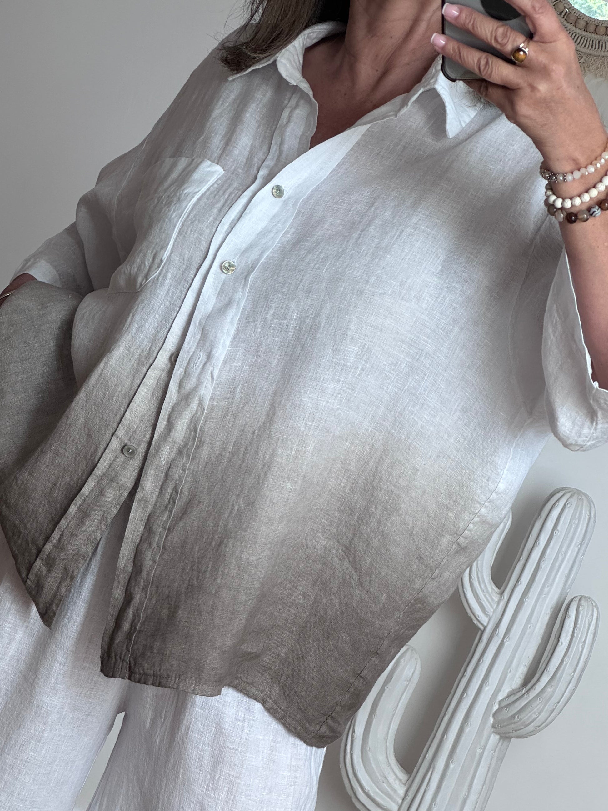 Chemise lin blanche/beige TU 38/48