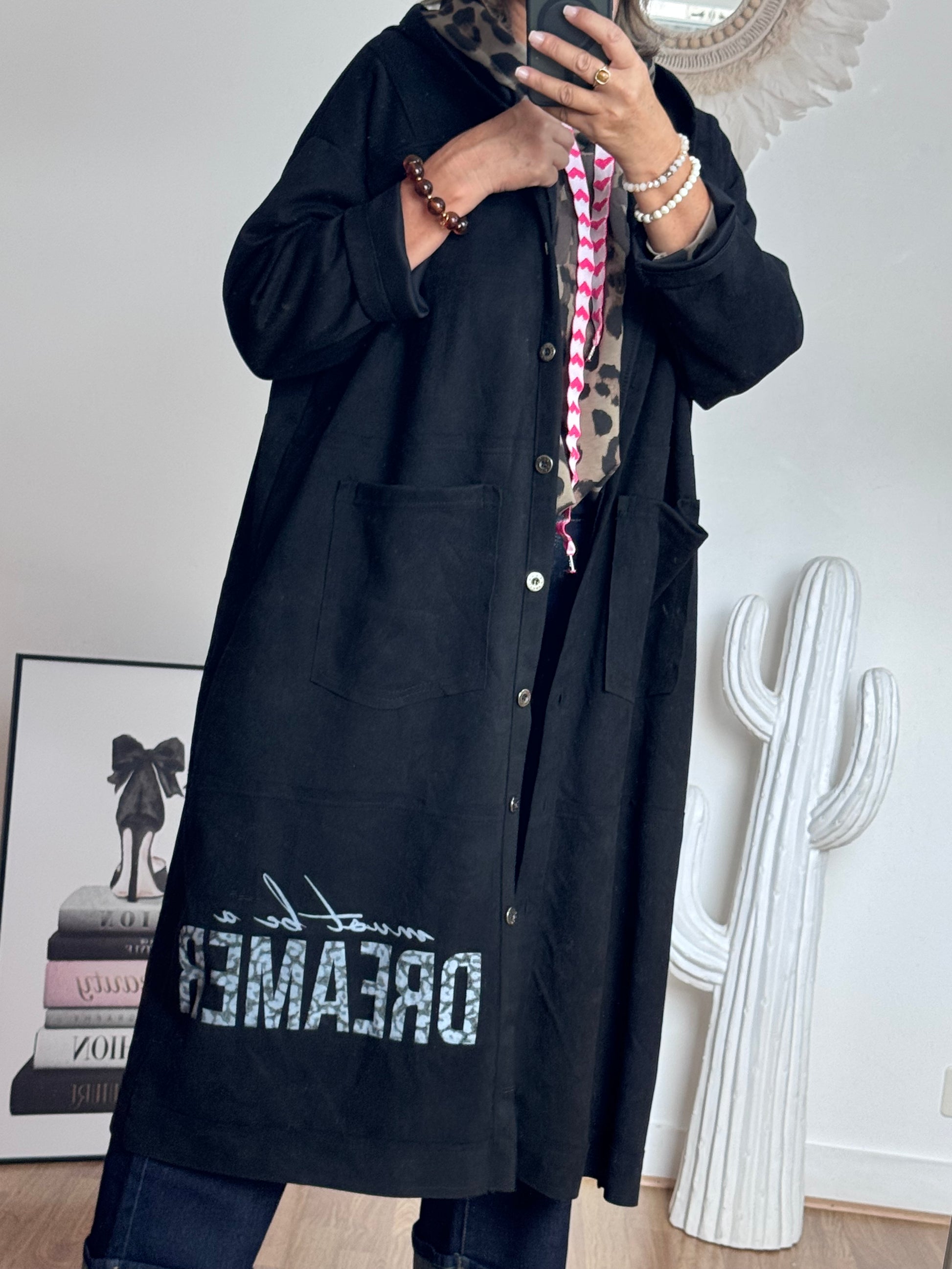 Veste longue suédine noire