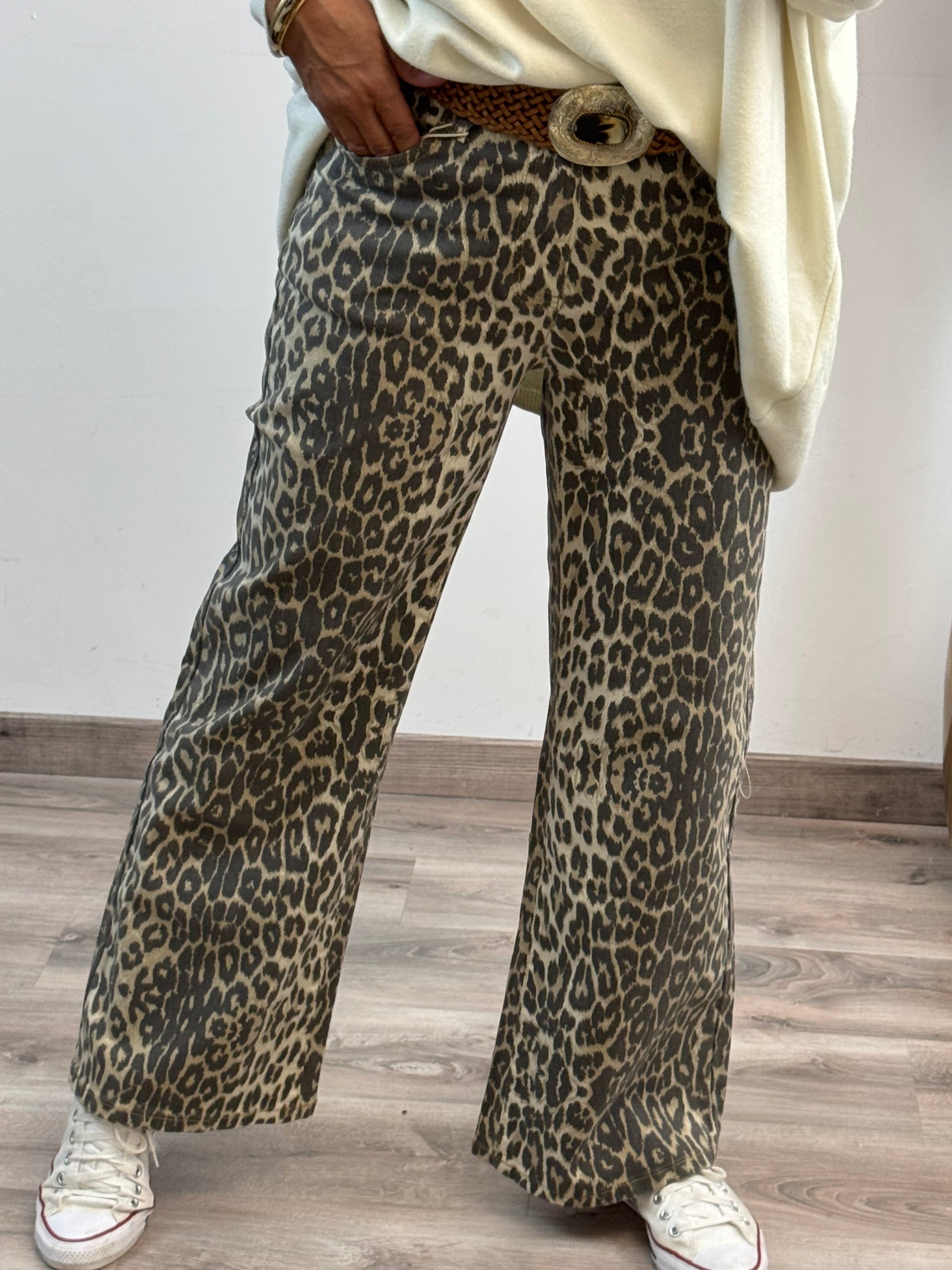 Jeans wide leg leopard
