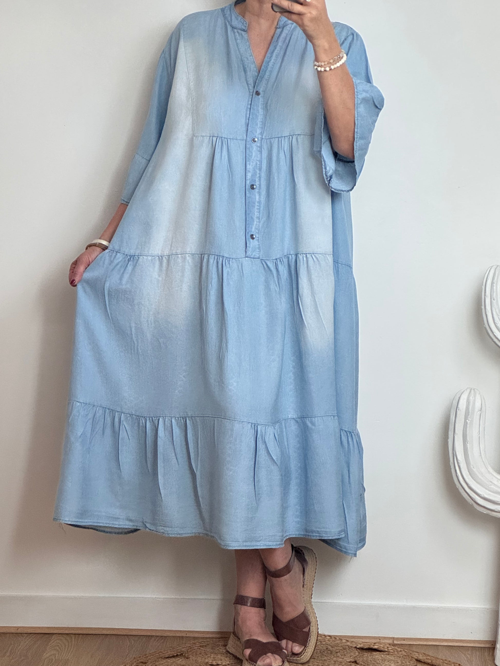 Robe bohème lyocell bleu clair TU 44/50