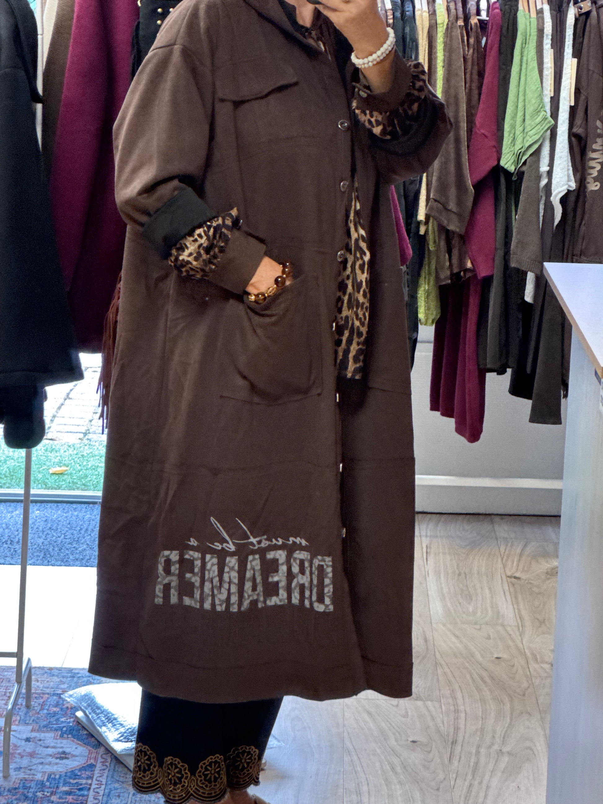 Veste longue suédine marron